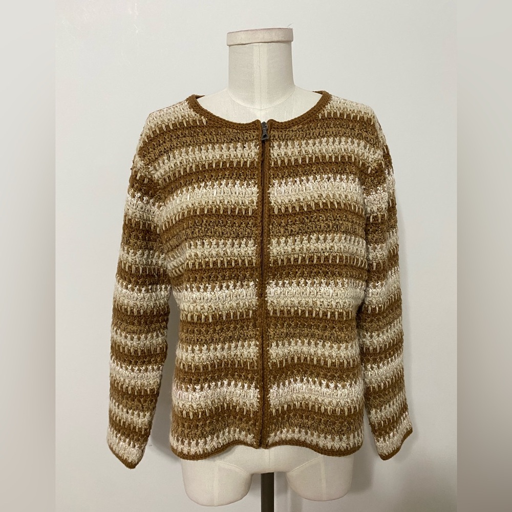 Liz Claiborne Eclectic Grandpa Retro Knitted Zip Cardigan Striped Size Large